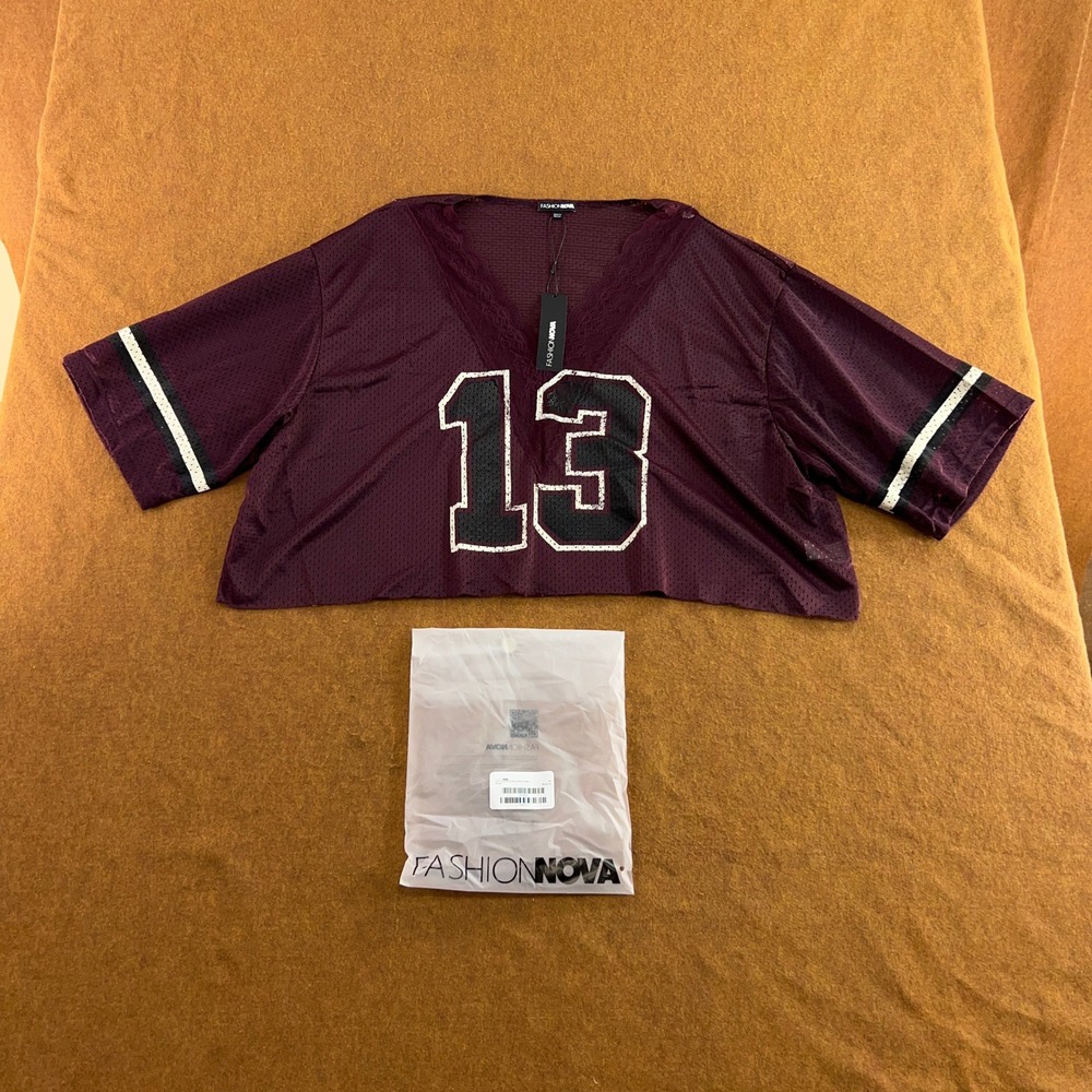 Fashion Nova Womens 3X Burgundy Most Valuable Player Cropped Jersey NWT